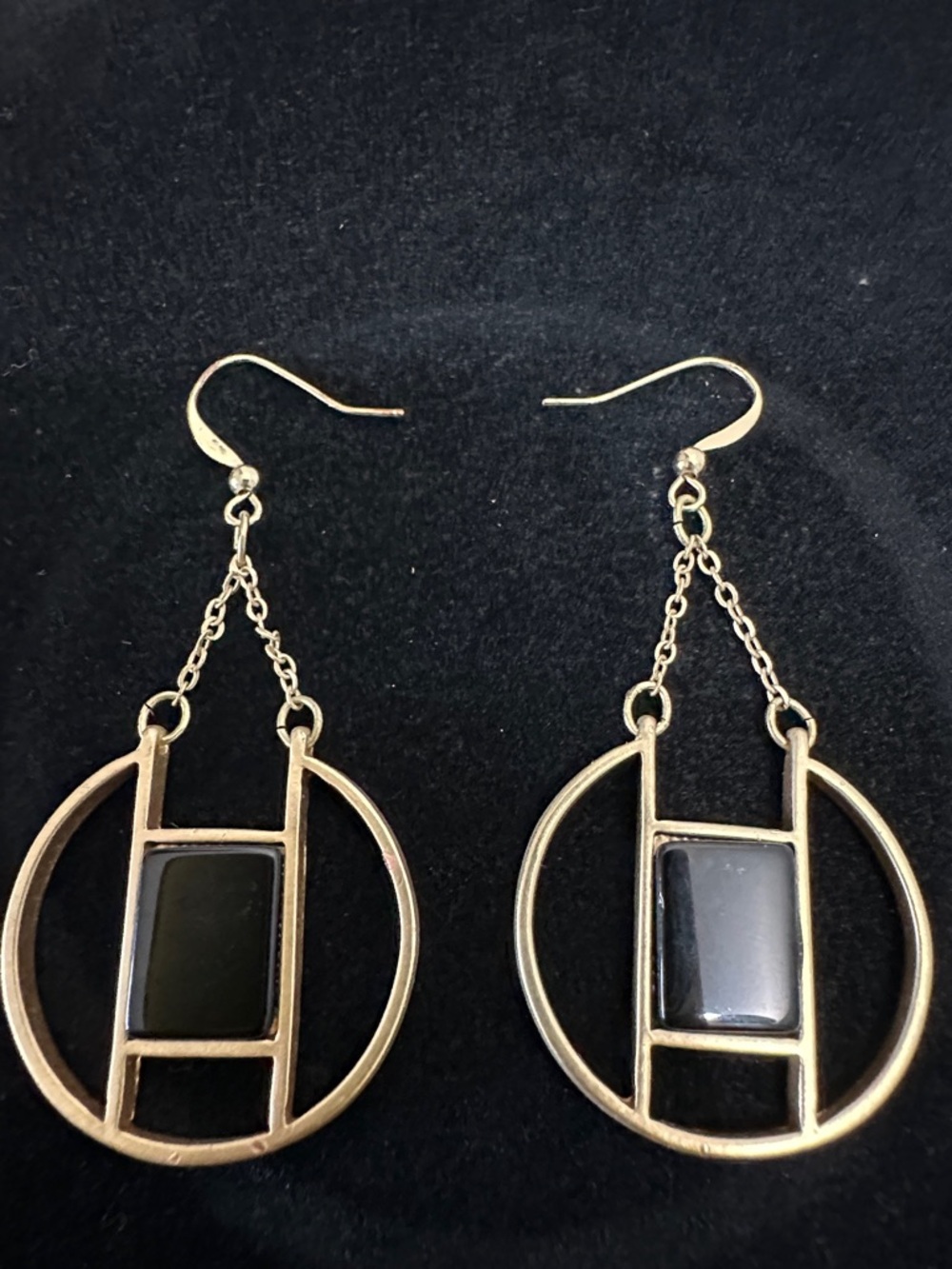 Gold Tone Black Stone Drop Earrings - Women Jewelry